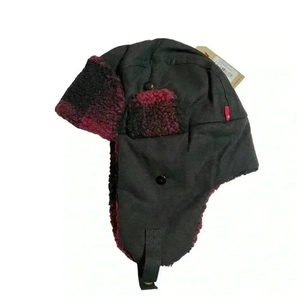 Men's Levi’s Canvas Trapper Hat with Plaid Sherpa Lining Size S/M New With Tags - Picture 2 of 9